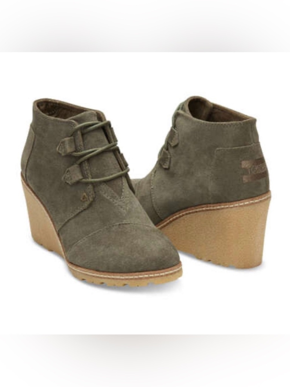 TOMS Suede Lace-Up Wedge Booties-Size 6 with dustbag
